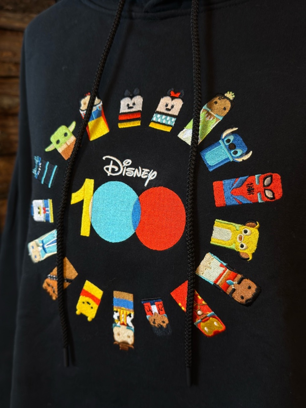 Disney | 100 Hoodie Black Embroidered Character Sweatshirt XL Oversized Cozy - Picture 2 of 6